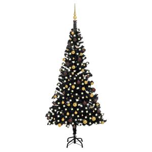 VidaXL Kunstkerstboom met verlichting en kerstballen 210 cm PVC zwart