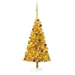 VidaXL Kunstkerstboom met verlichting en kerstballen 120 cm PET goud