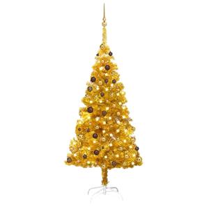 VidaXL Kunstkerstboom met verlichting en kerstballen 180 cm PET goud
