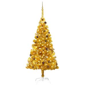 VidaXL Kunstkerstboom met verlichting en kerstballen 210 cm PET goud