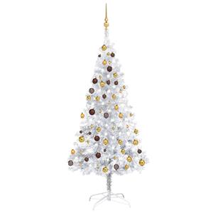 VidaXL Kunstkerstboom met verlichting en kerstballen 180 cm PET zilver