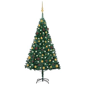 VidaXL Kunstkerstboom met verlichting en kerstballen 150 cm PVC groen