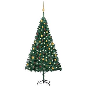 VidaXL Kunstkerstboom met verlichting en kerstballen 180 cm PVC groen