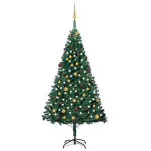 VidaXL Kunstkerstboom met verlichting en kerstballen 210 cm PVC groen