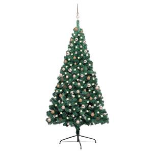 VidaXL Kunstkerstboom met verlichting en kerstballen half 210 cm groen