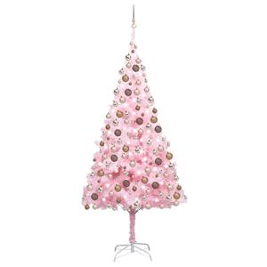 VidaXL Kunstkerstboom met verlichting en kerstballen 210 cm PVC roze