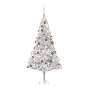 VidaXL Kunstkerstboom met verlichting en kerstballen 210 cm PET zilver