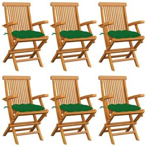 VIDAXL Tuinstoelenset - Teakhout - 6 Stoelen - Groene Kussens - 55 X 60 X 89 Cm