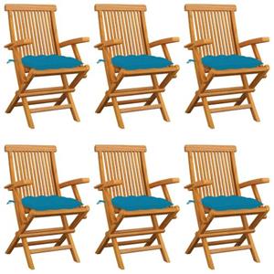 VIDAXL Tuinstoelenset - Hout - 6 Stoelen - 55x60x89 Cm - Lichtblauw Kussen