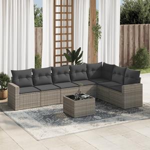 VidaXL 8-delige Loungeset met kussens poly rattan grijs