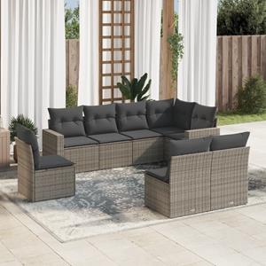 VidaXL 8-delige Loungeset met kussens poly rattan grijs