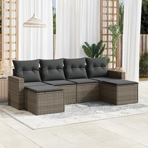 VidaXL 6-delige Loungeset met kussens poly rattan grijs