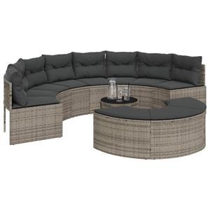 vidaXL 3-delige Loungeset halfrond poly rattan grijs