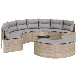 vidaXL 3-delige Loungeset halfrond poly rattan beige