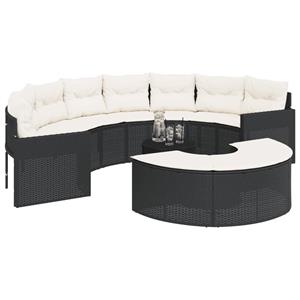 vidaXL 3-delige Loungeset halfrond poly rattan zwart