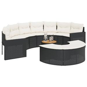 vidaXL 3-delige Loungeset halfrond poly rattan zwart