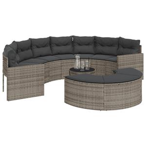 vidaXL 3-delige Loungeset halfrond poly rattan grijs