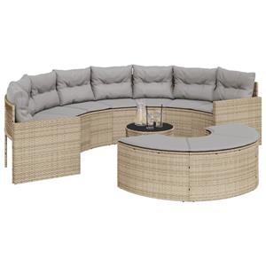 vidaXL 3-delige Loungeset halfrond poly rattan beige