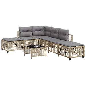 VidaXL 3-delige Loungeset met kussens poly rattan gemengd beige