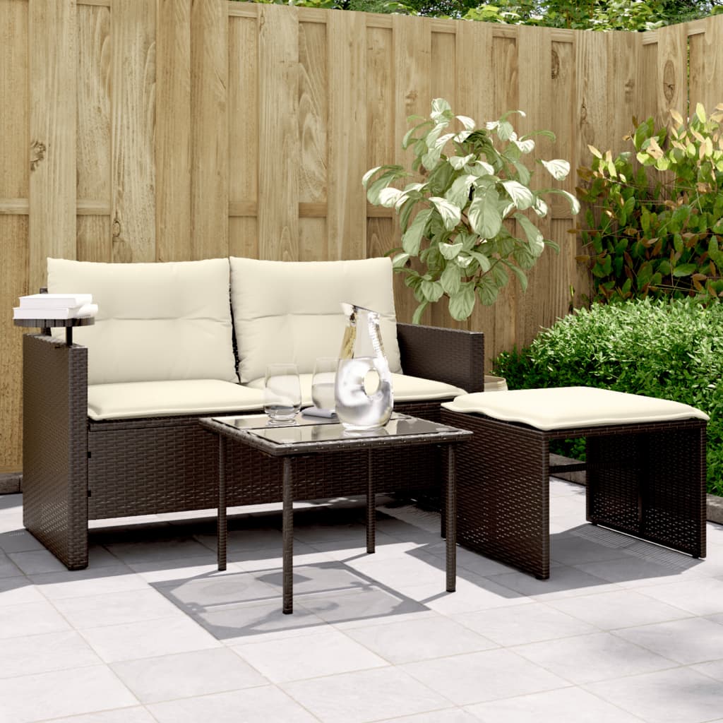 VidaXL 3-delige Loungeset met kussens poly rattan bruin