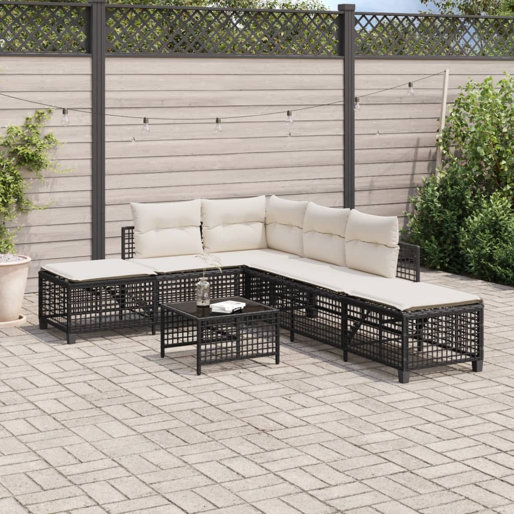 vidaXL 3-delige Loungeset met kussens poly rattan zwart