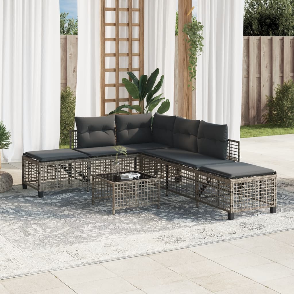 vidaXL 3-delige Loungeset met kussens poly rattan grijs