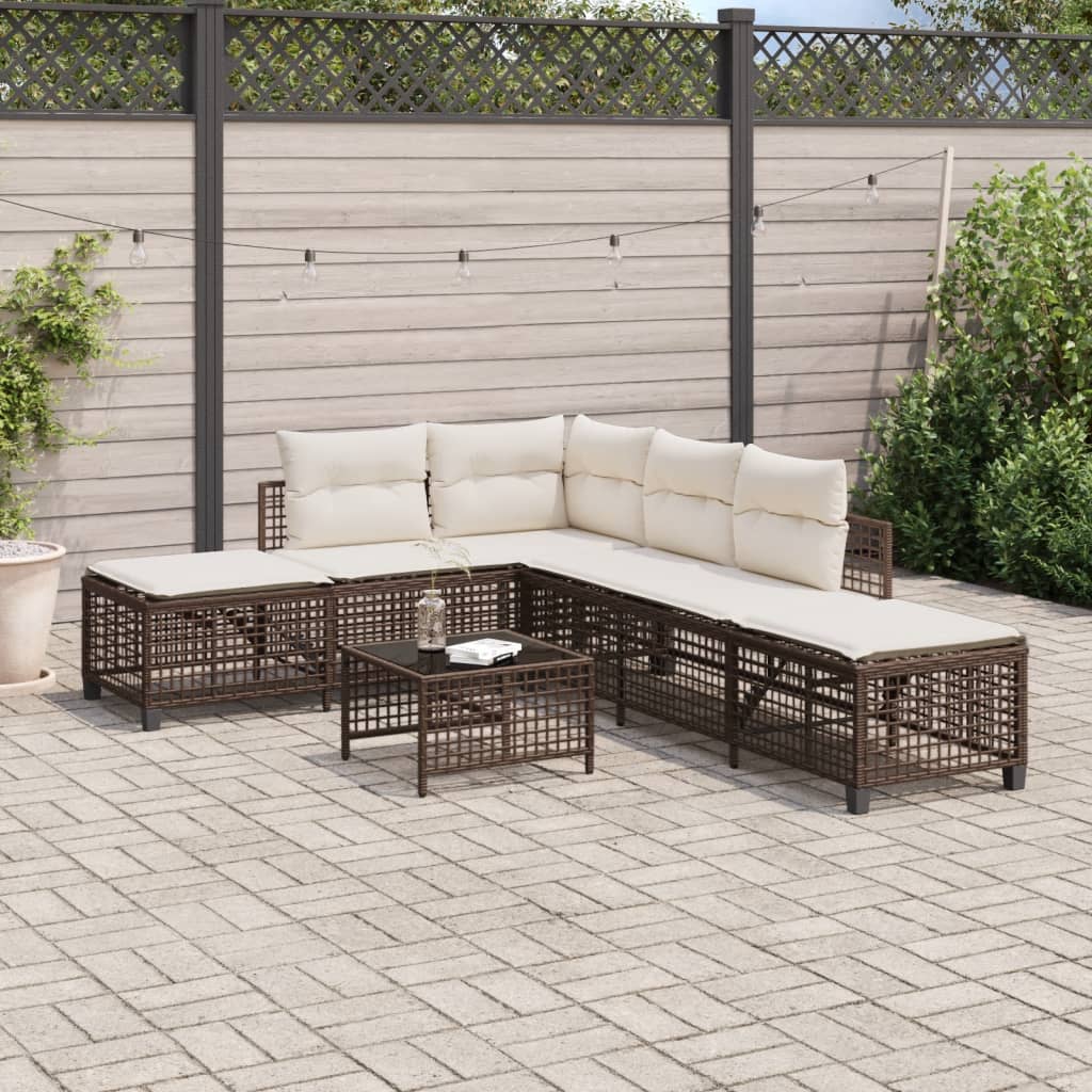 vidaXL 3-delige Loungeset met kussens poly rattan bruin