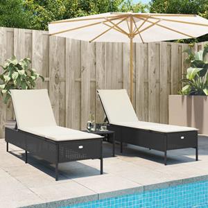 VidaXL 3-delige Ligbeddenset met kussens poly rattan zwart