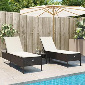 VidaXL 3-delige Ligbeddenset met kussens poly rattan bruin