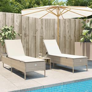 VidaXL 3-delige Ligbeddenset met kussens poly rattan beige