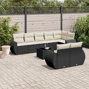 VidaXL 9-delige Loungeset met kussens poly rattan zwart