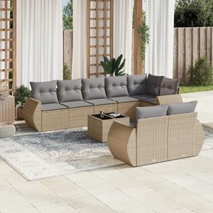 VidaXL 9-delige Loungeset met kussens poly rattan beige