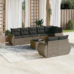 VidaXL 9-delige Loungeset met kussens poly rattan grijs