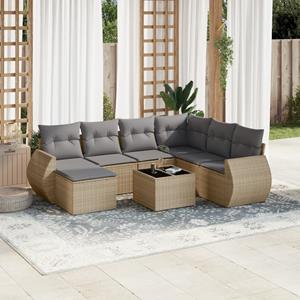 VidaXL 8-delige Loungeset met kussens poly rattan beige