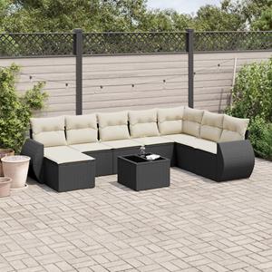 VidaXL 9-delige Loungeset met kussens poly rattan zwart