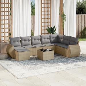 VidaXL 9-delige Loungeset met kussens poly rattan beige