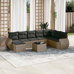 VidaXL 9-delige Loungeset met kussens poly rattan grijs