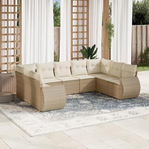 VidaXL 9-delige Loungeset met kussens poly rattan beige