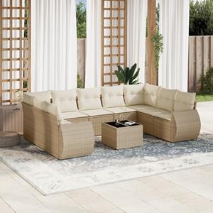 VidaXL 10-delige Loungeset met kussens poly rattan beige