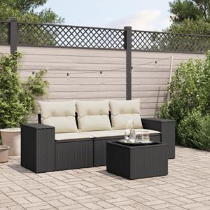 VidaXL 4-delige Loungeset met kussens poly rattan zwart