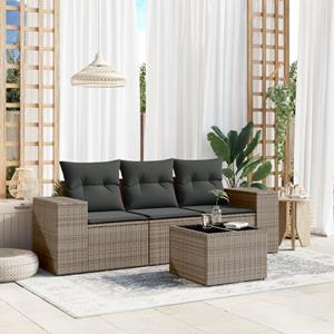 VidaXL 4-delige Loungeset met kussens poly rattan grijs