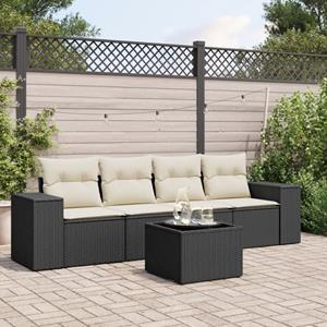 VidaXL 5-delige Loungeset met kussens poly rattan zwart