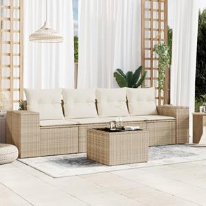 VidaXL 5-delige Loungeset met kussens poly rattan beige