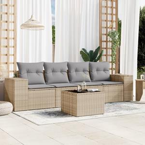 VidaXL 5-delige Loungeset met kussens poly rattan beige