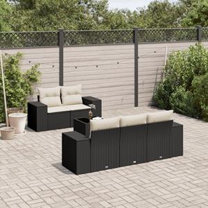 VidaXL 6-delige Loungeset met kussens poly rattan zwart