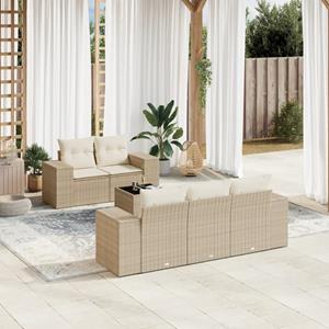 VidaXL 6-delige Loungeset met kussens poly rattan beige