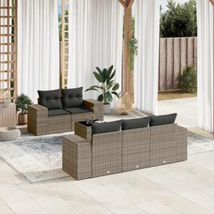 VidaXL 6-delige Loungeset met kussens poly rattan grijs