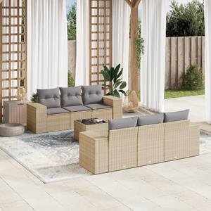 VidaXL 7-delige Loungeset met kussens poly rattan beige