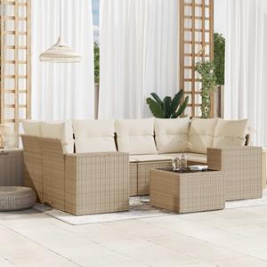 VidaXL 7-delige Loungeset met kussens poly rattan beige