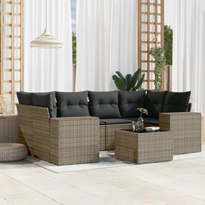 VidaXL 7-delige Loungeset met kussens poly rattan grijs